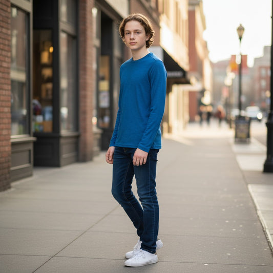 ATHLETIC, deportiva, camisa manga larga, azul, gym, running, entrenamiento, última pieza