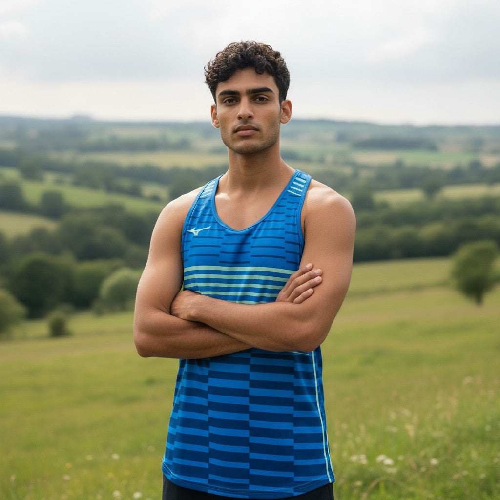 MIZUNO, deportiva, azul, gym, running, secado rápido, pieza única, outlet