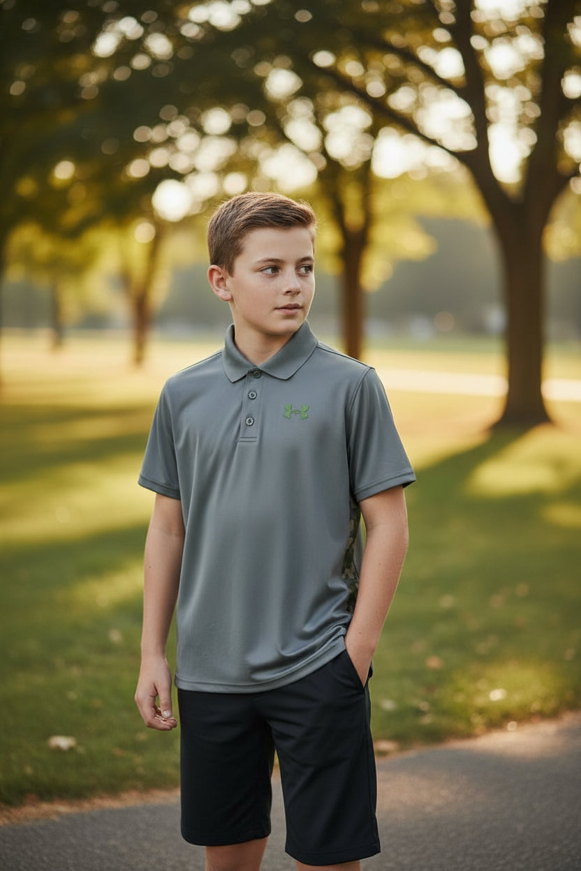 Camisa de Golf para Niño UNDER ARMOUR Talla M – Color Gris (Única Pieza)