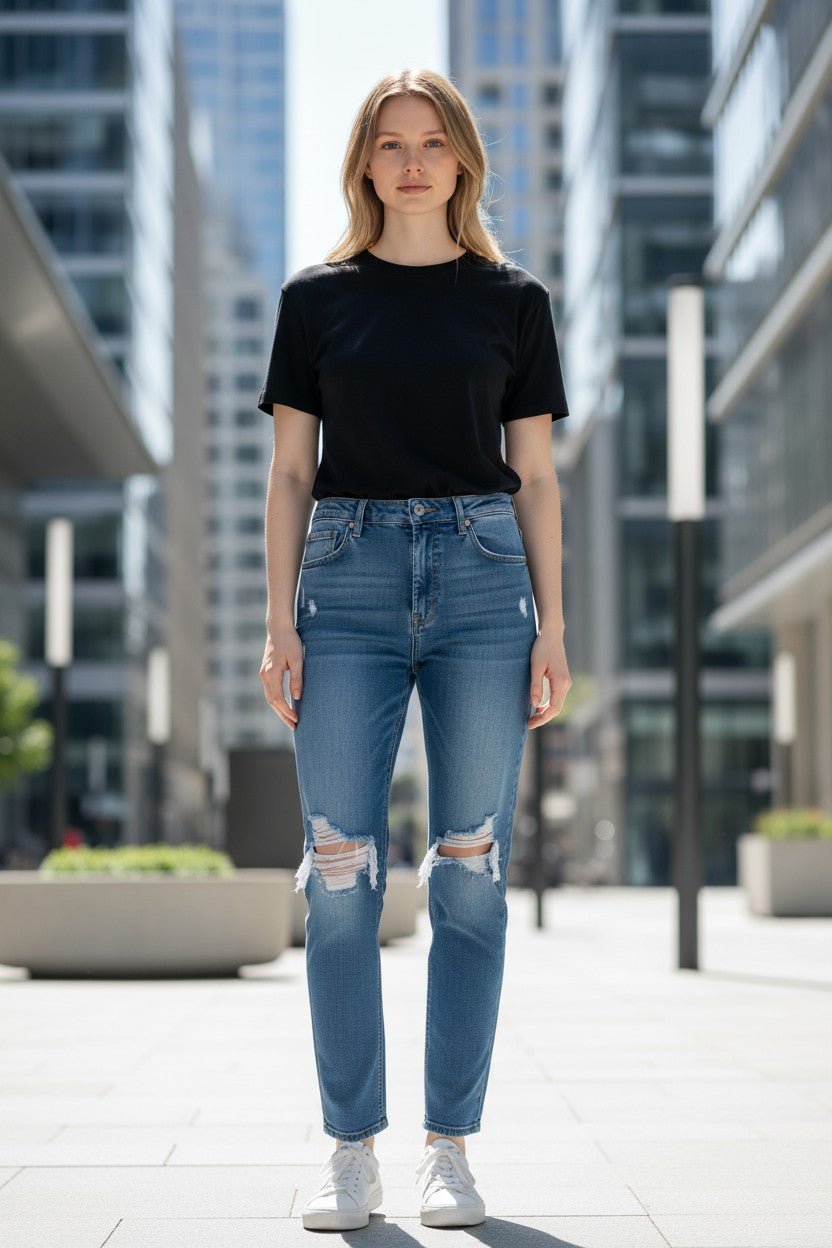 Skinny Jeans Rasgados Mezclilla Mujer Talla S PAPAYA