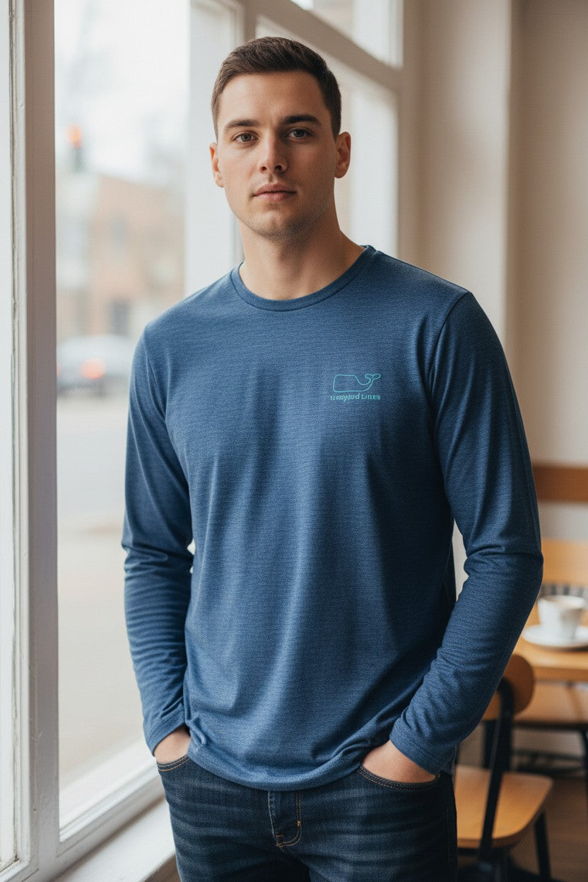 Camisa Deportiva Manga Larga para Hombre marca VINEYARD VINES– Azul Marino – Talla L