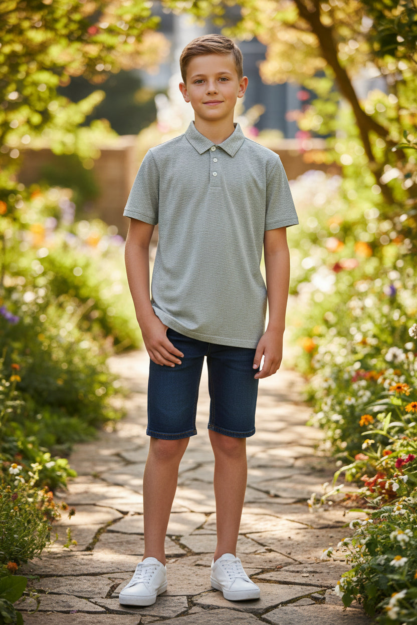 Camisa de Golf para Niño Talla L – Color Gris Rayado marca ALL IN MOTION (Única Pieza)