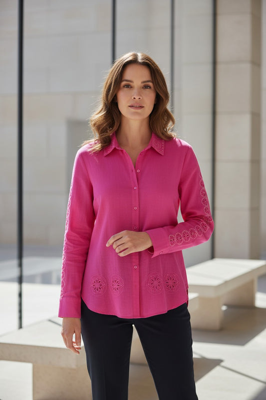 Blusa Casual Fucsia con Botones – Talla M (Única Pieza)