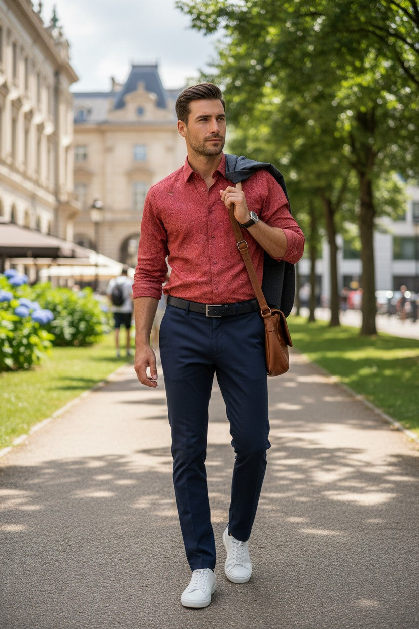 Camisa formal para hombre color rojo talla L marca CONSEQUENCE