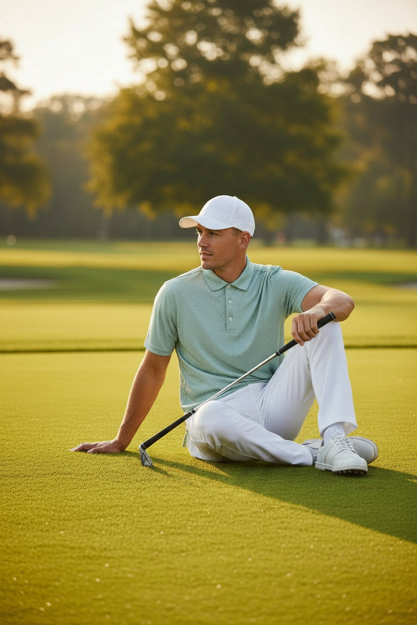 Camisa de golf para hombre talla M verde marca CREW– pieza única