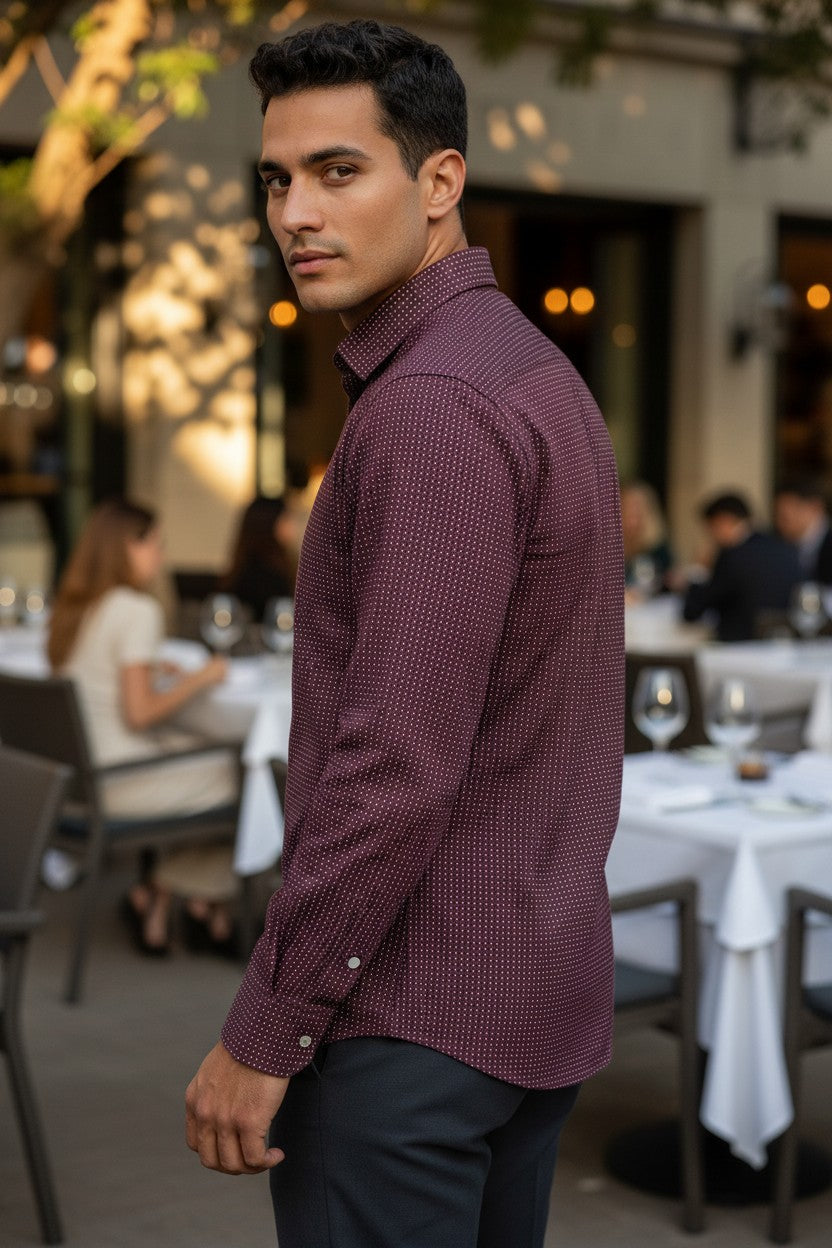 Camisa formal para hombre color burdeos talla L marca AWEARNESS