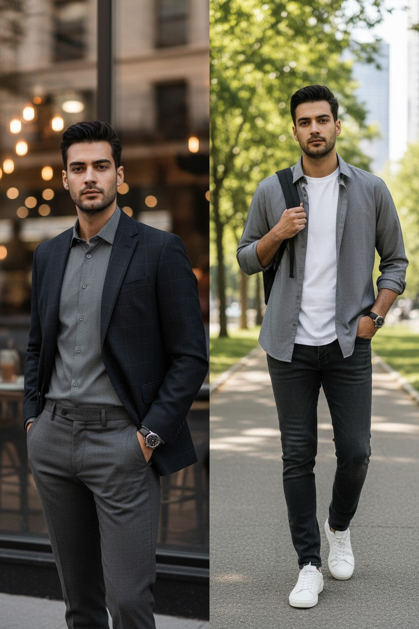 Camisa Formal para Hombre Gris Talla L – Única Pieza marca PERRY ELLIS