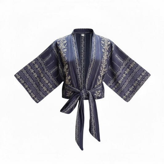 Blusa Casual Dama JAPNA Talla M – Azul Floral con Cinturón Ajustable