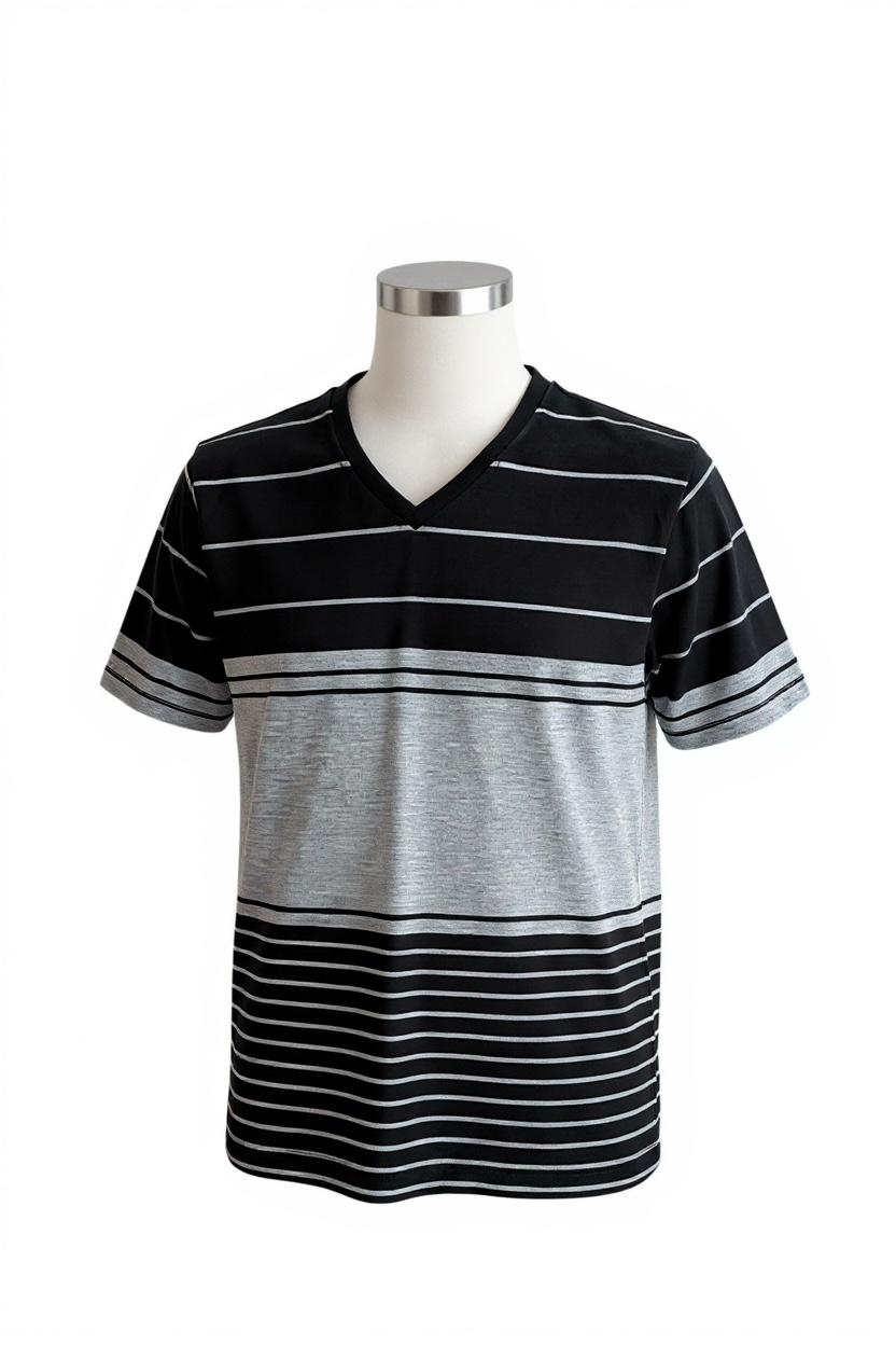 Camisa deportiva para hombre cuello V a rayas negra talla M – marca MECCA