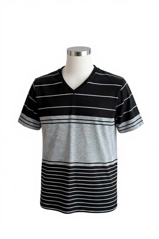 Camisa deportiva para hombre cuello V a rayas negra talla M – marca MECCA