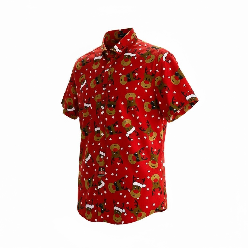 Camisa formal navideña para hombre color rojo talla M marca DENIM & FLOWER