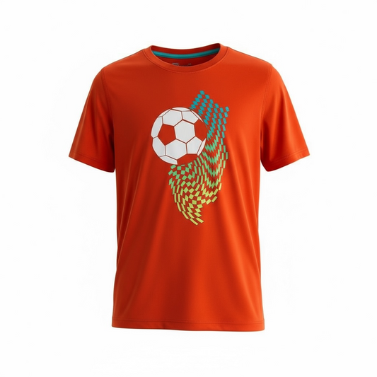 Camisa para Niño Adolescente Talla L – Color Naranja (Diseño de Futbol) marca ALL IN MOTION