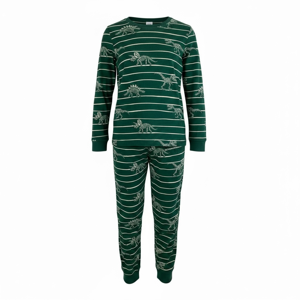 Pijama para niño color verde con rayas y estampado de dinosaurios – Talla 5 años MACY’S