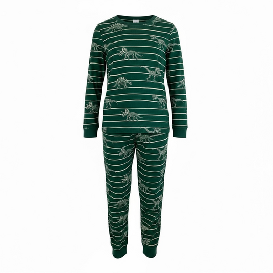Pijama para niño color verde con rayas y estampado de dinosaurios – Talla 5 años MACY’S
