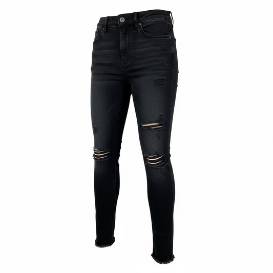 Skinny jeans para dama negro rasgado talla 12 (M) marca AMERICAN EAGLE