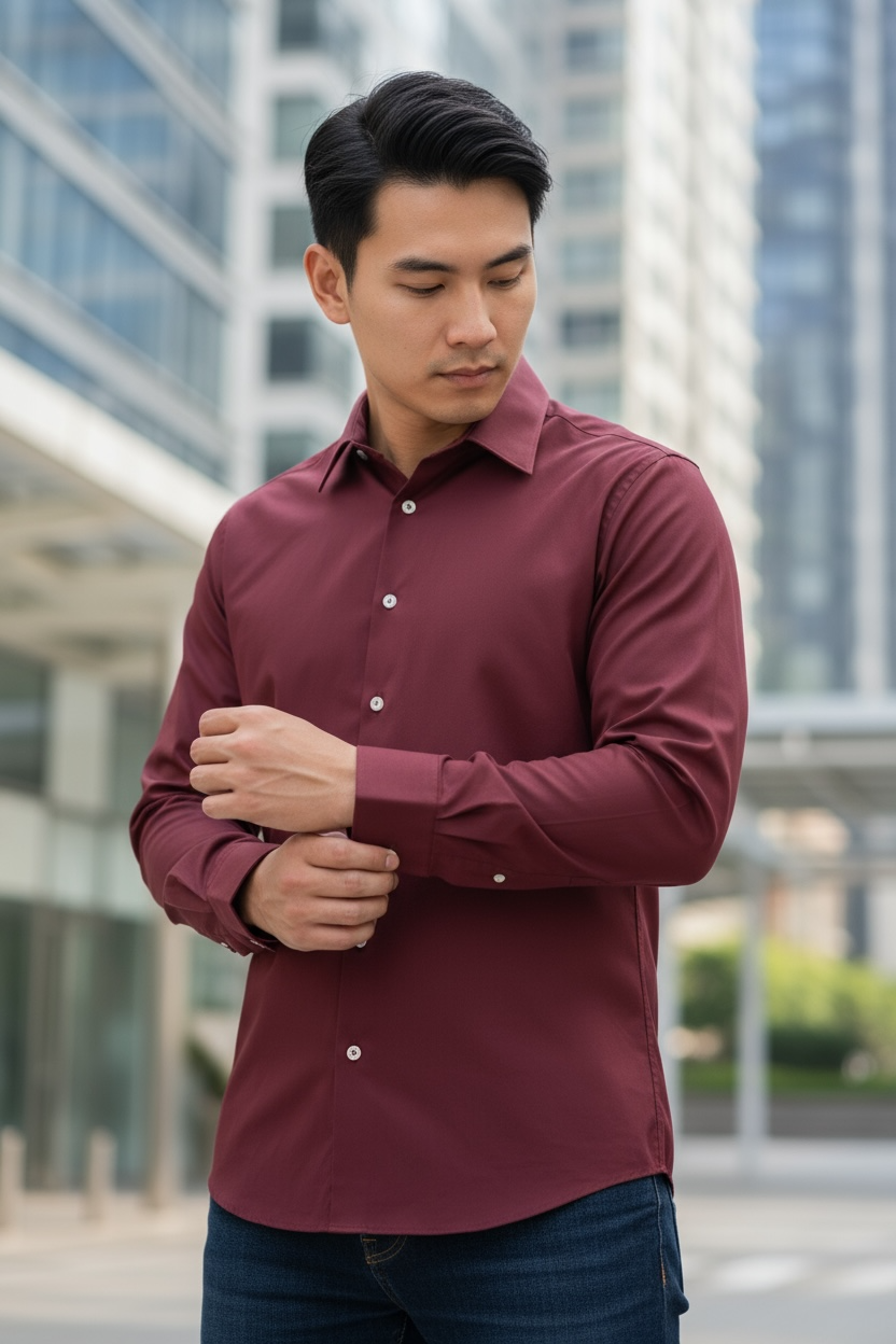 Camisa Formal Burdeos CROFT SE BARROW – Talla L (Caballero)