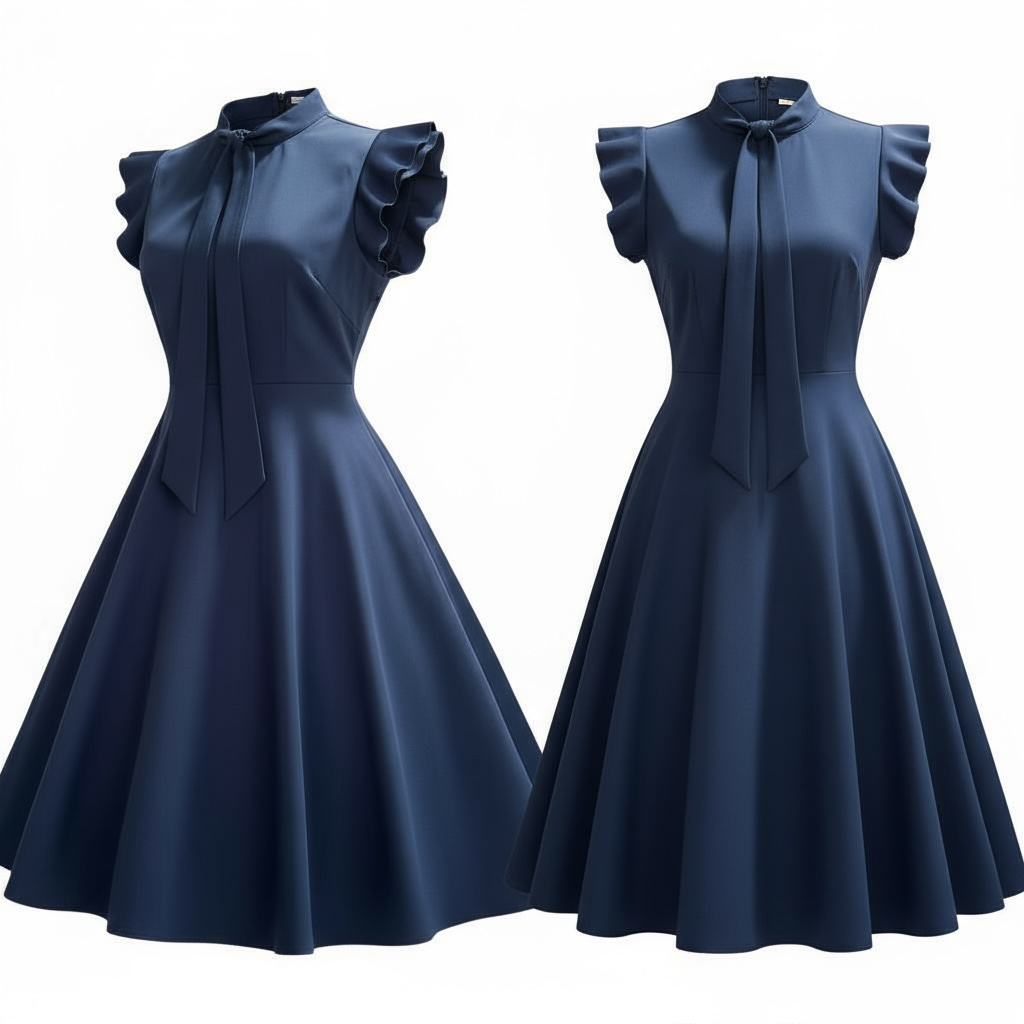 Vestido azul marino con volantes y lazo SHEIN CURVE- Talla 0XL