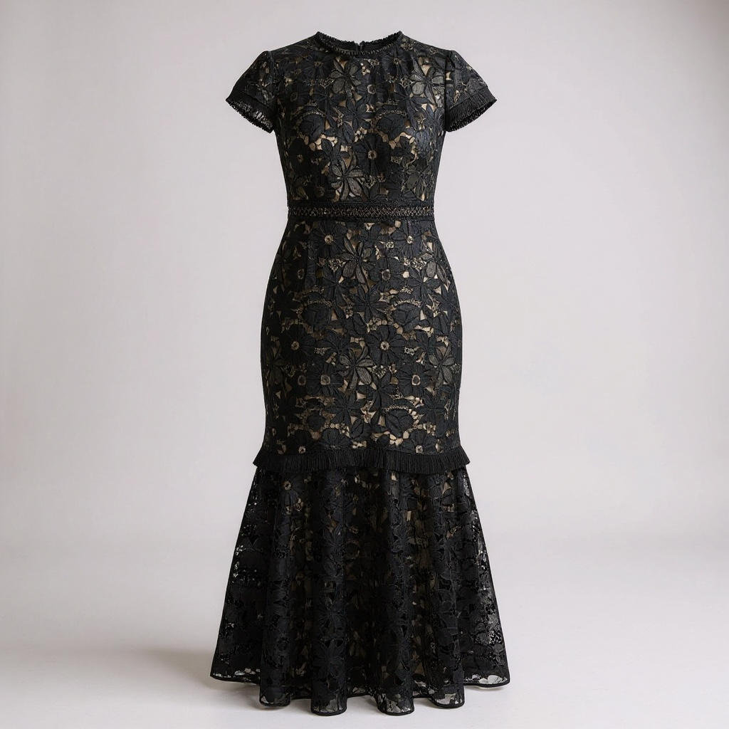 Vestido Largo de Fiesta Negro con Encaje SHOSHANNA- Talla 4