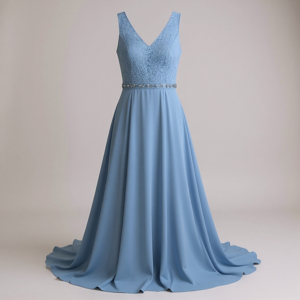 Vestido Largo de Fiesta Azul con Encaje y Pedrería MISSMAY- Talla S