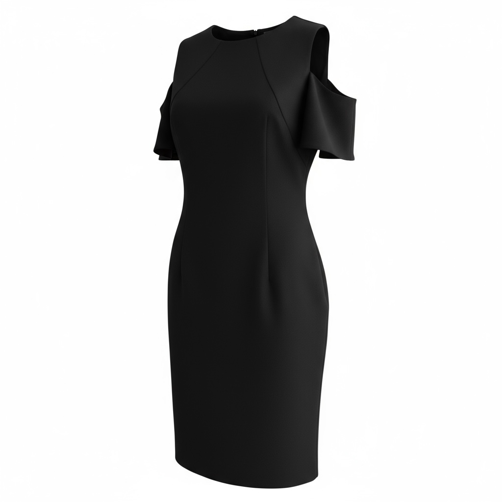 Vestido Negro Corto con Hombros descubiertos marca ZARA BASIC- Talla L