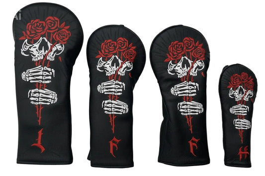 Set de 4 Fundas para Bastones de Golf – Diseño Calavera y Rosas
