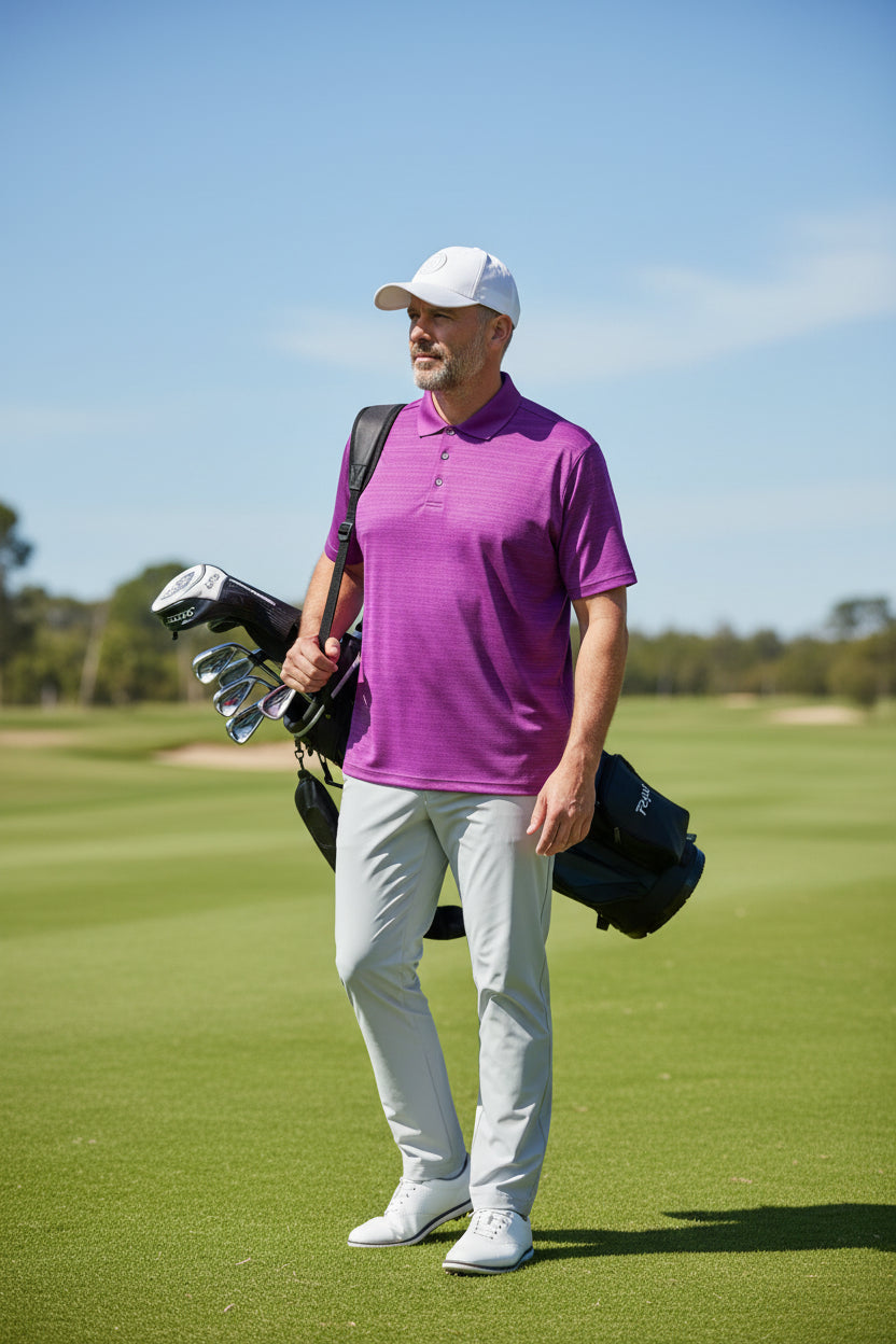 Camisa de golf para hombre color purpura talla L marca LONE CYPRESS– Única pieza