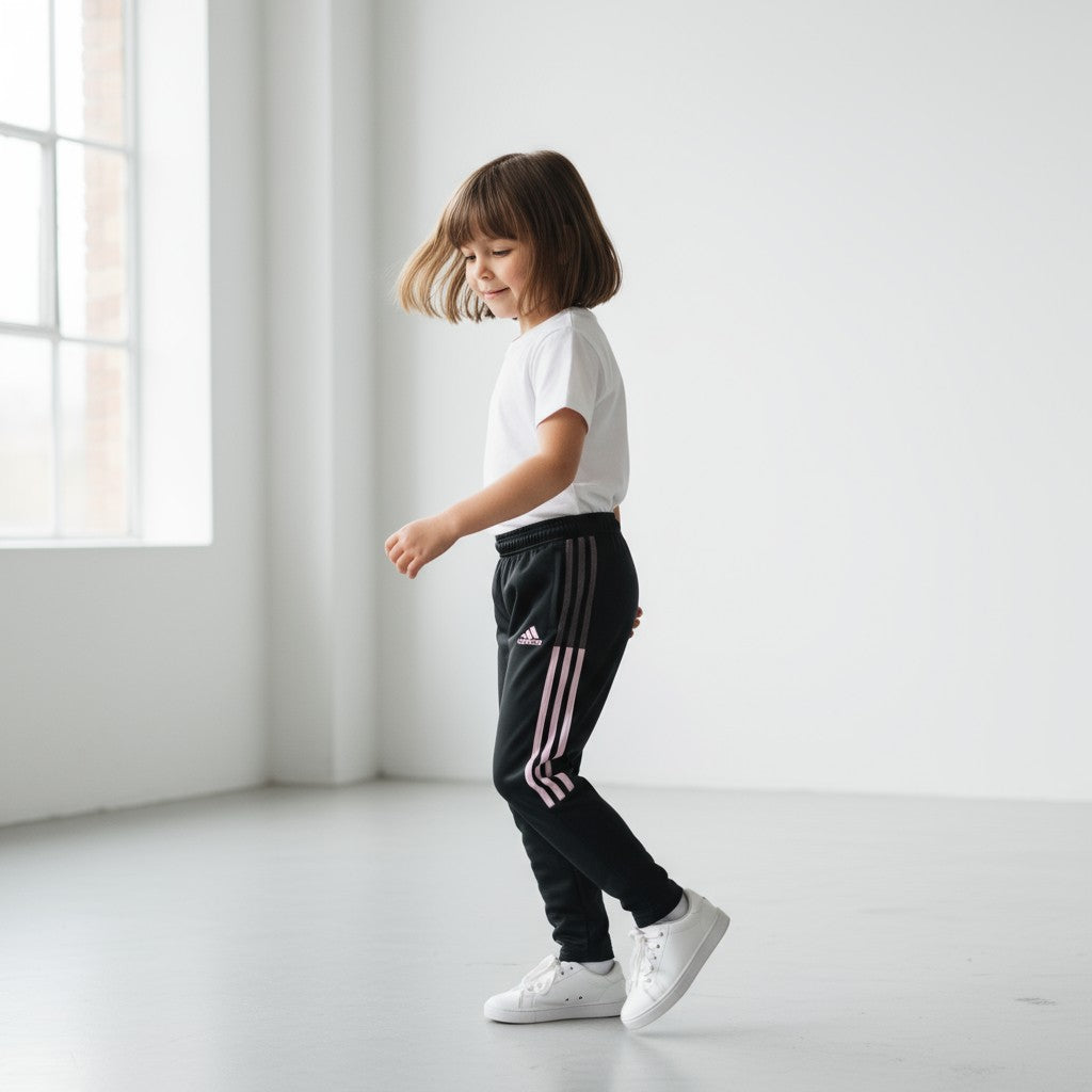 Pants Deportivo para Niña Adidas Negro con Rayas Rosas – Talla S/M (9-10)