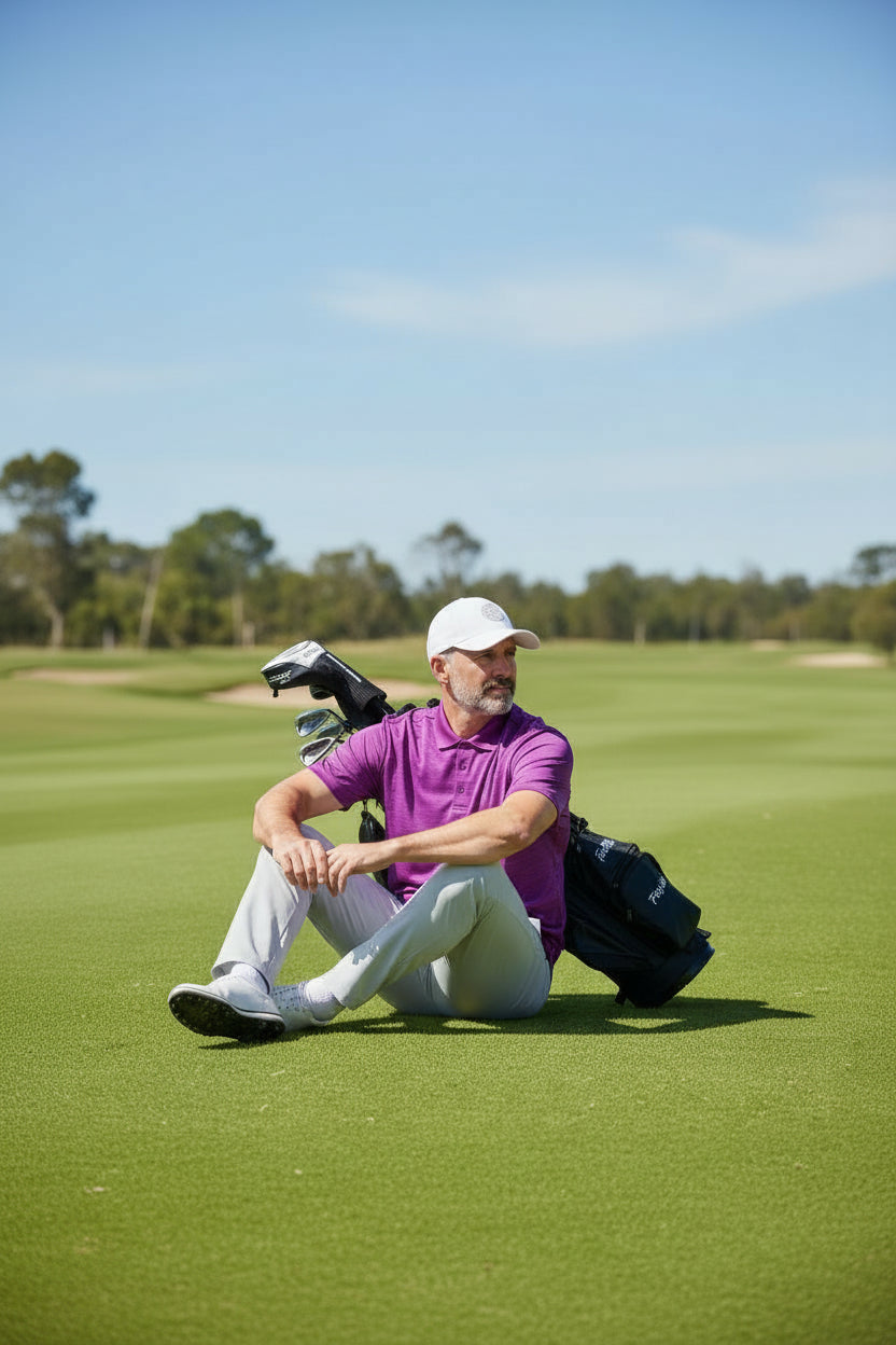 Camisa de golf para hombre color purpura talla L marca LONE CYPRESS– Única pieza