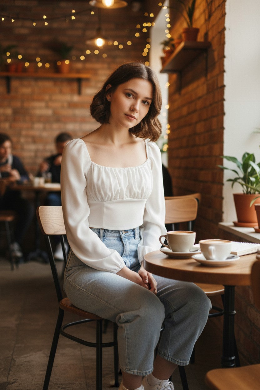 Top Corto Blanco con Mangas Largas PRINCESS POLLY – Talla S