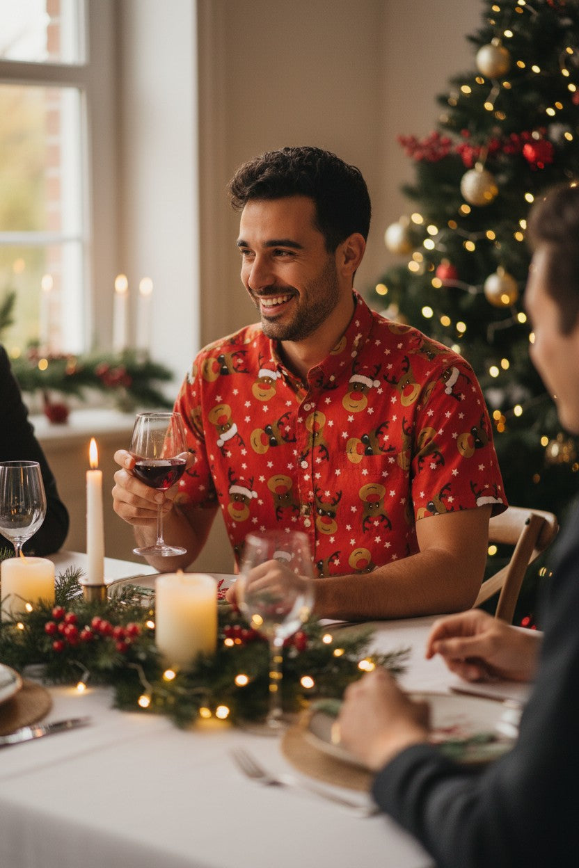 Camisa formal navideña para hombre color rojo talla M marca DENIM & FLOWER