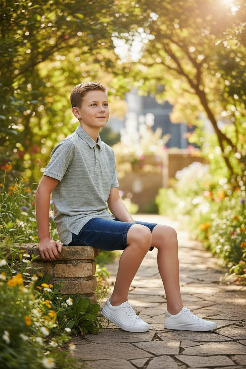 Camisa de Golf para Niño Talla L – Color Gris Rayado marca ALL IN MOTION (Única Pieza)