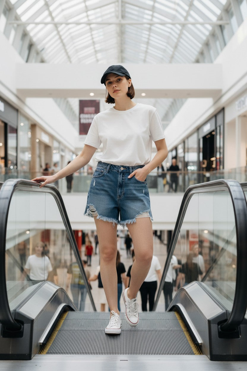 Short de Mezclilla Deslavado Rasgado Mujer HOLLISTER– Talla M