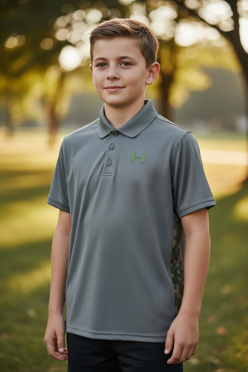 Camisa de Golf para Niño UNDER ARMOUR Talla M – Color Gris (Única Pieza)