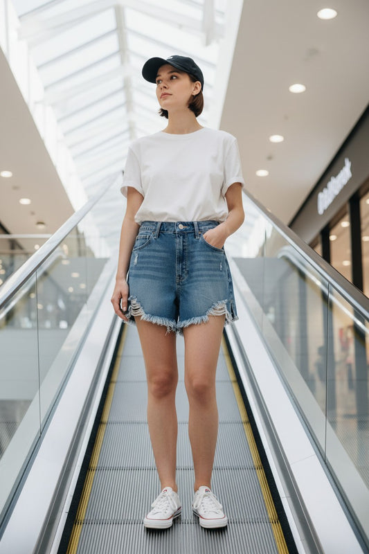 Short de Mezclilla Deslavado Rasgado Mujer HOLLISTER– Talla M