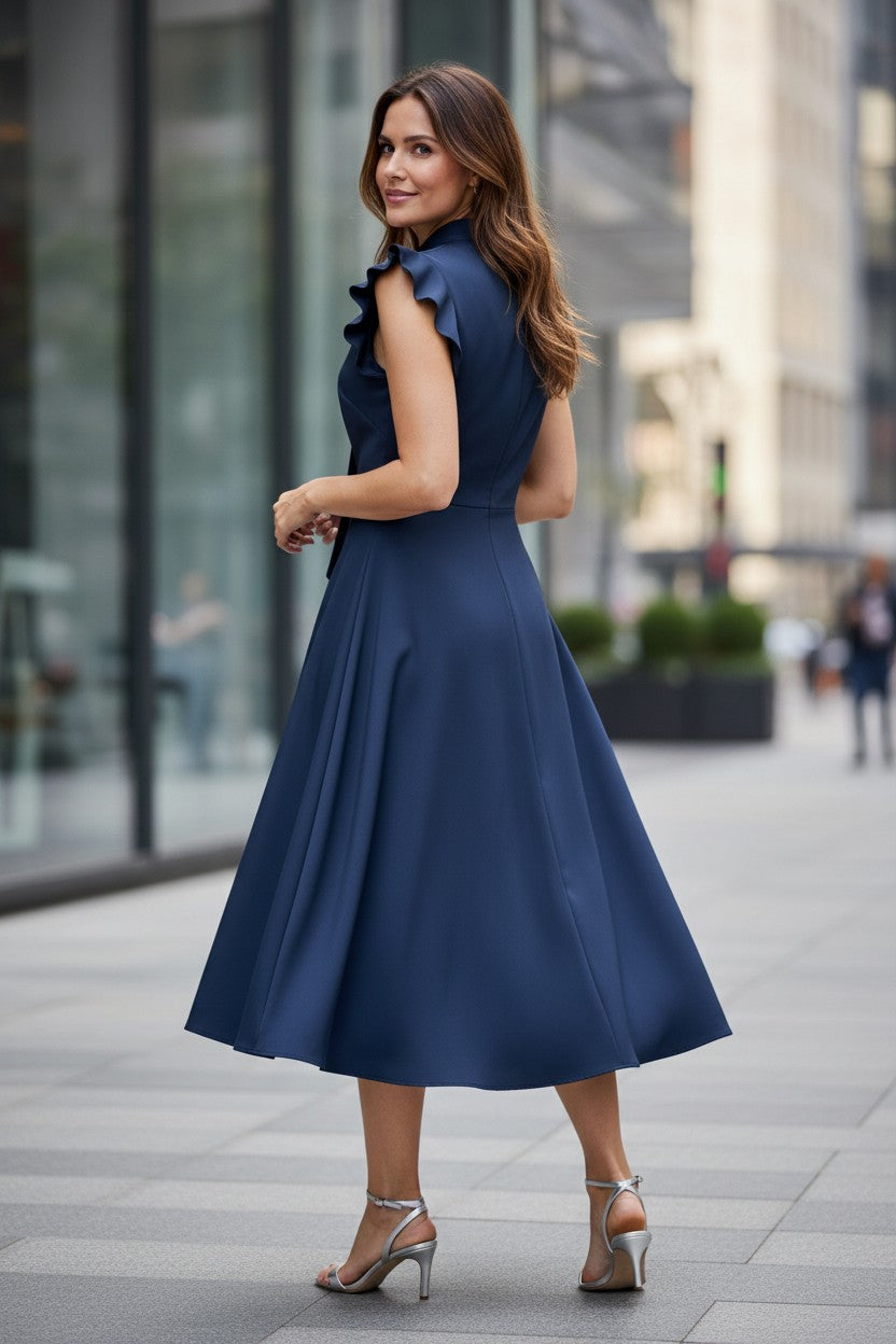 Vestido azul marino con volantes y lazo SHEIN CURVE- Talla 0XL