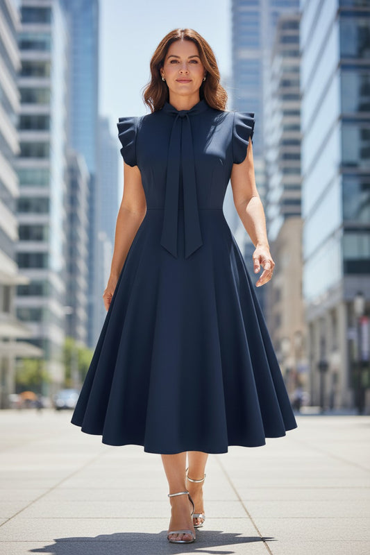 Vestido azul marino con volantes y lazo SHEIN CURVE- Talla 0XL