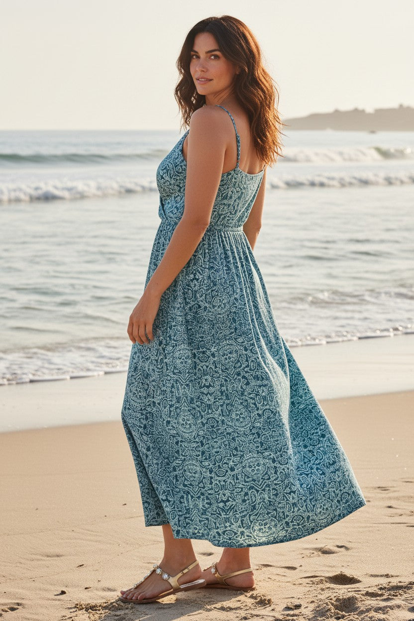 Vestido Largo Verde con Escote Corazón CHAPS- Talla L