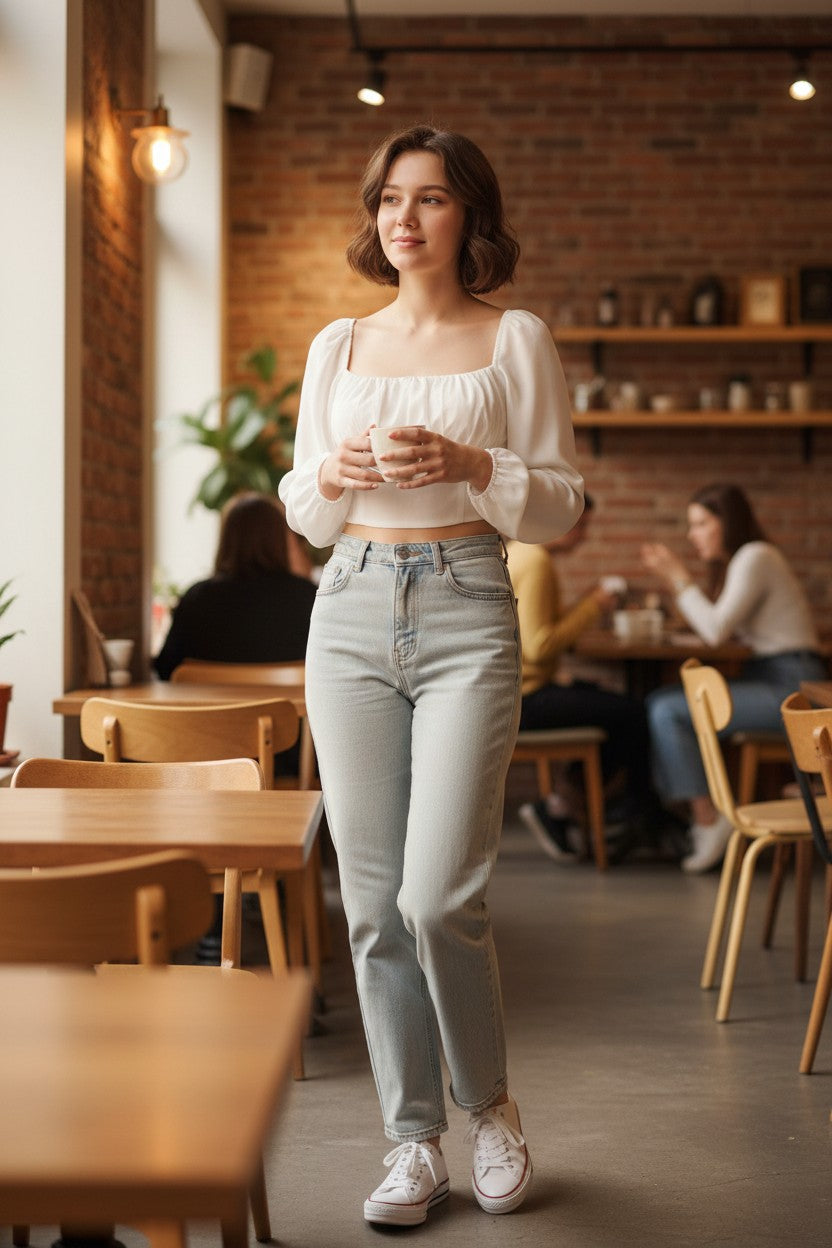 Top Corto Blanco con Mangas Largas PRINCESS POLLY – Talla S