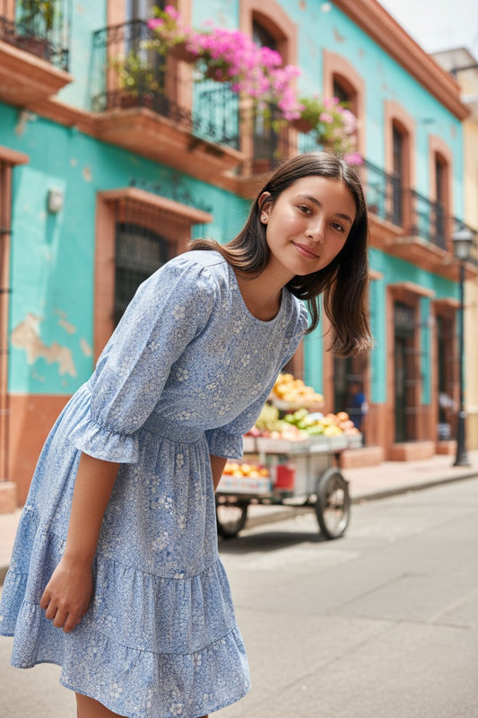 Vestido Azul Floral WONDER NATION- Talla XXL (18)