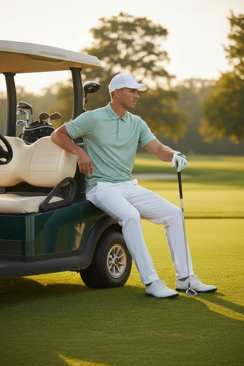 Camisa de golf para hombre talla M verde marca CREW– pieza única