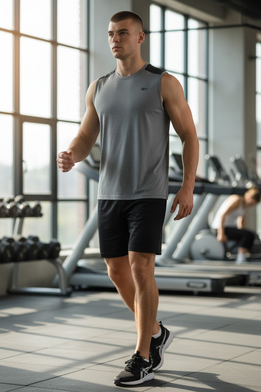 Camisa deportiva para hombre sin mangas Reebok color gris talla M