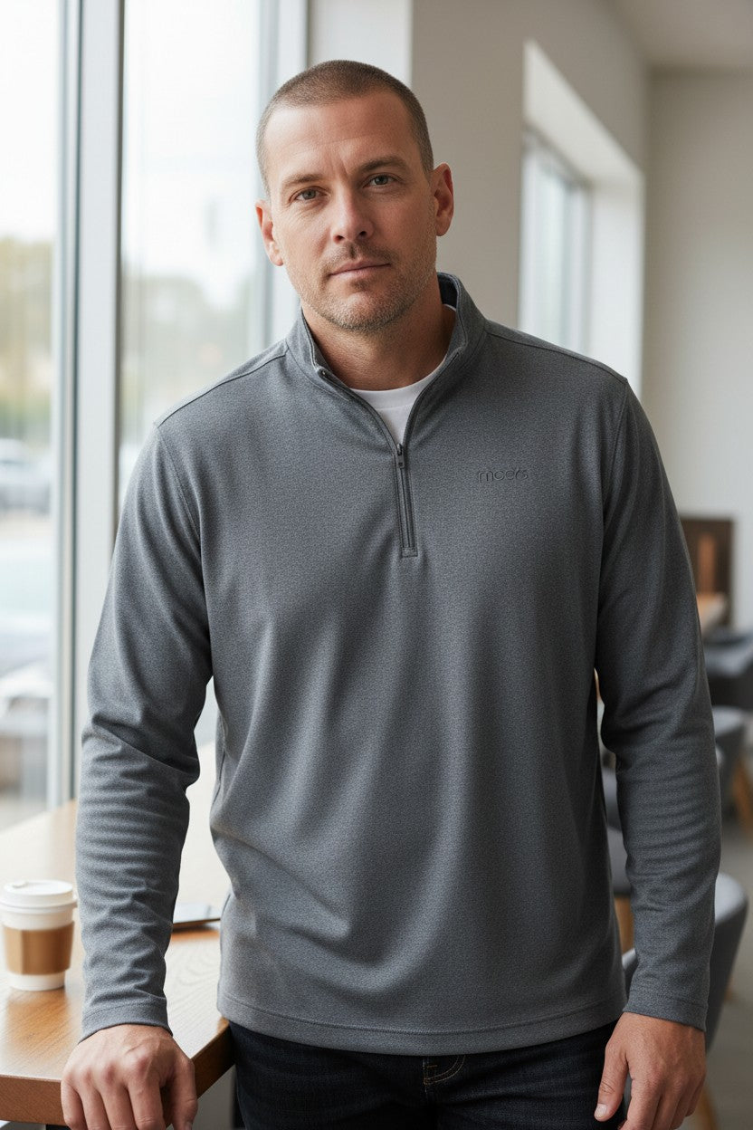 Sudadera deportiva para hombre con cierre al cuello marca JOHNNIE-0– Talla XL color gris obscuro