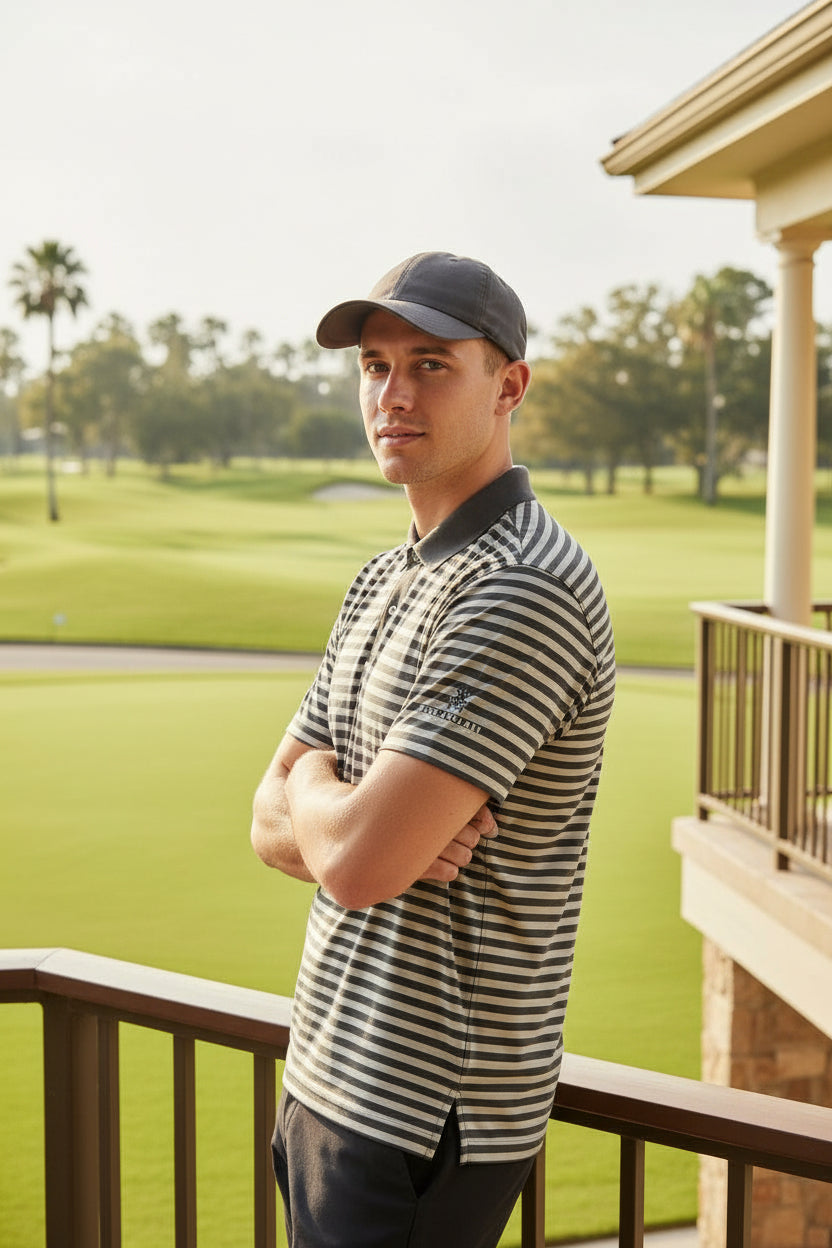 Camisa de golf para hombre talla M blanco y negro a rayas marca PETER MILLAR– Pieza única