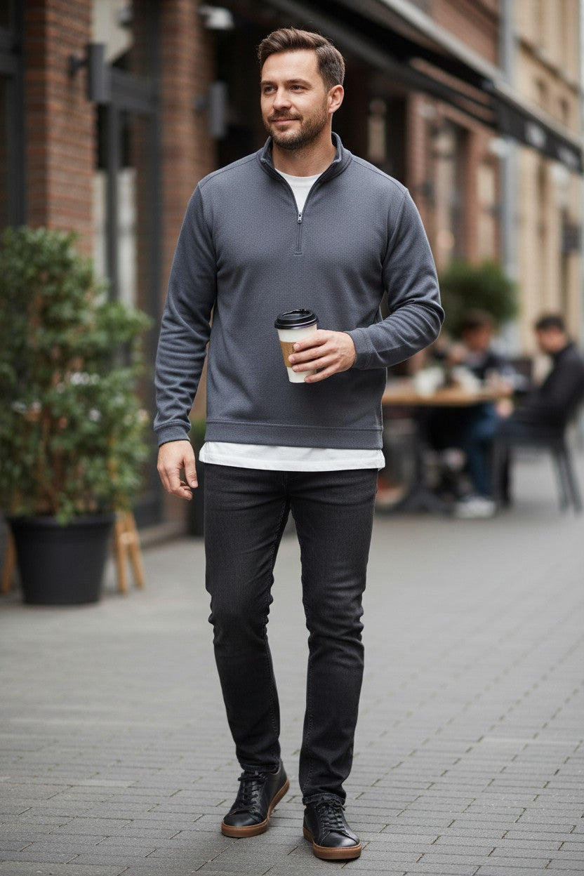 Sudadera deportiva para hombre con cierre al cuello marca JOHNNIE-0– Talla XL color gris obscuro