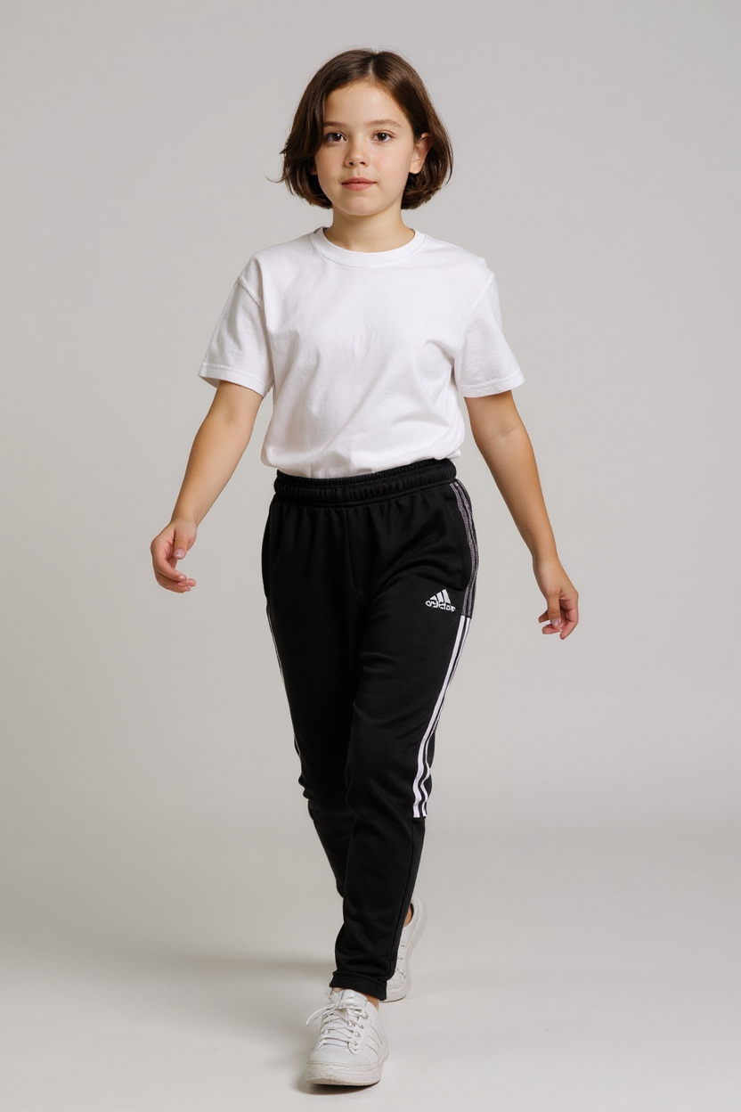 Pants Deportivo para Niña Adidas Negro con Rayas Rosas – Talla S/M (9-10)