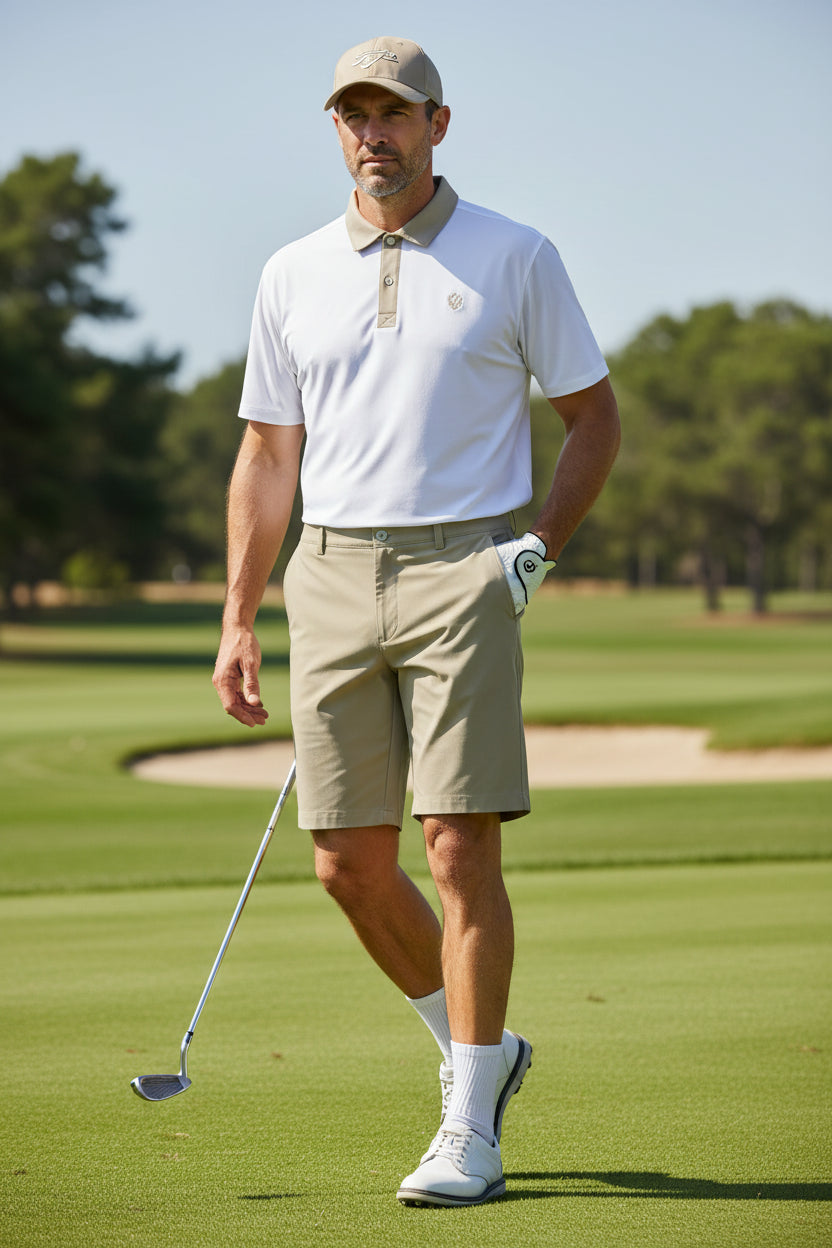 Bermudas para hombre de deporte golf talla 33 color beige marca PETER MILLAR– pieza única