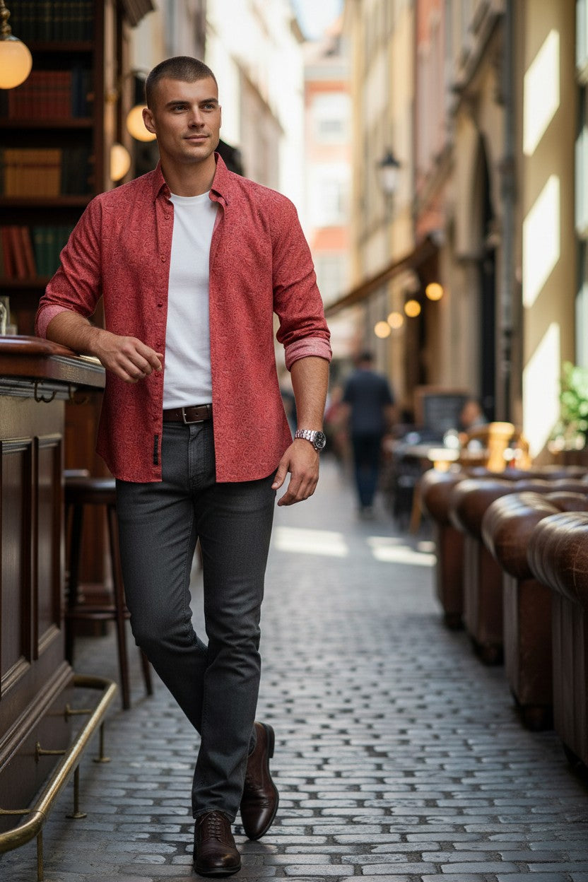Camisa formal para hombre color rojo talla L marca CONSEQUENCE
